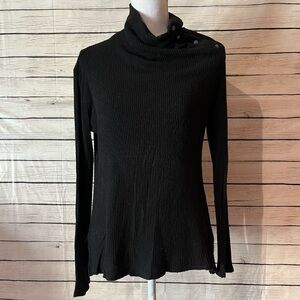 Soft Surroundings Simone Asymmetrical Snap Black Button-Up Mock Neck Top